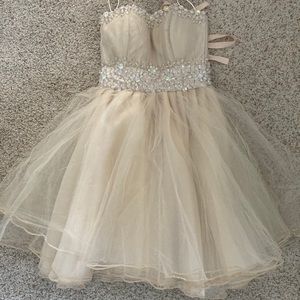 champagne strapless tulle dress